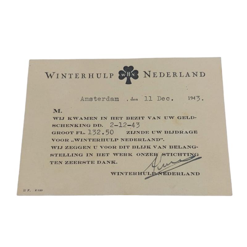 Dutch Winterhulp (Winterhulp Nederland - WHN) Acknowledgment